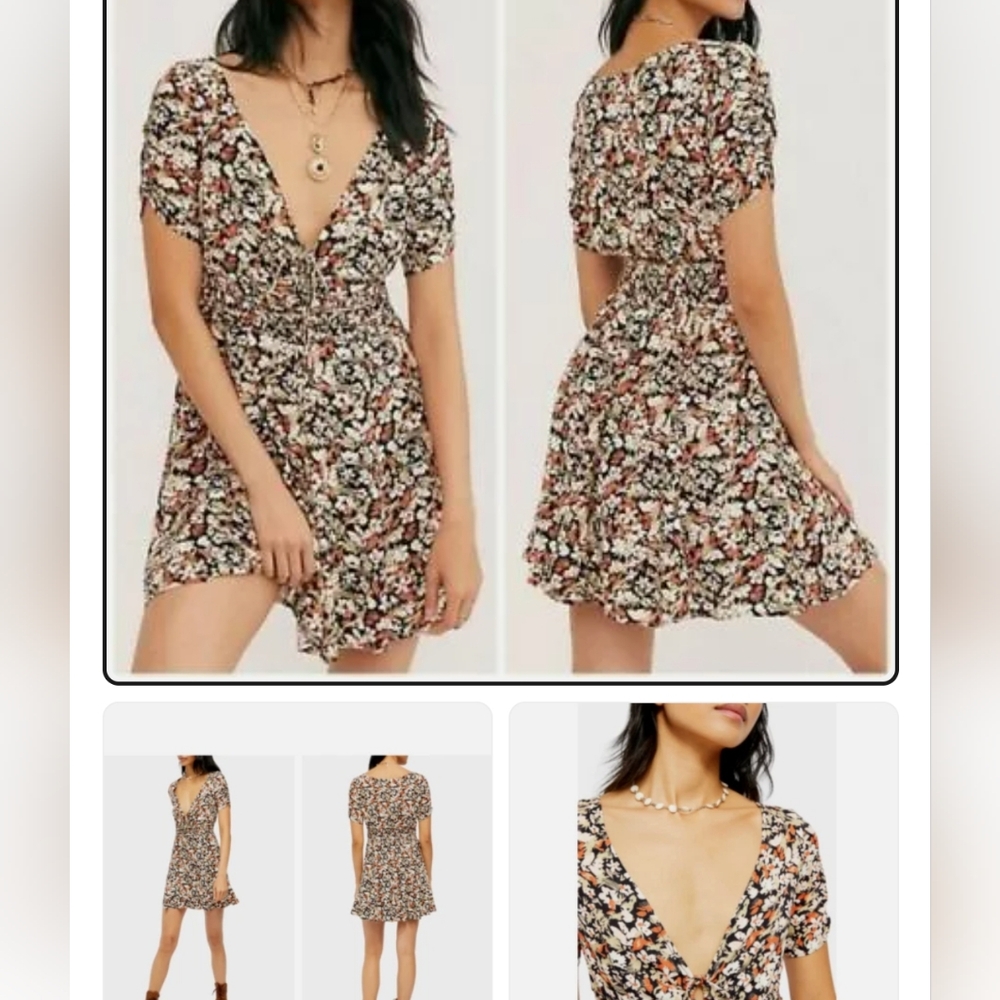 FREE PEOPLE Floral Print "Forget Me Not" Smocked Ruched Mini Dress